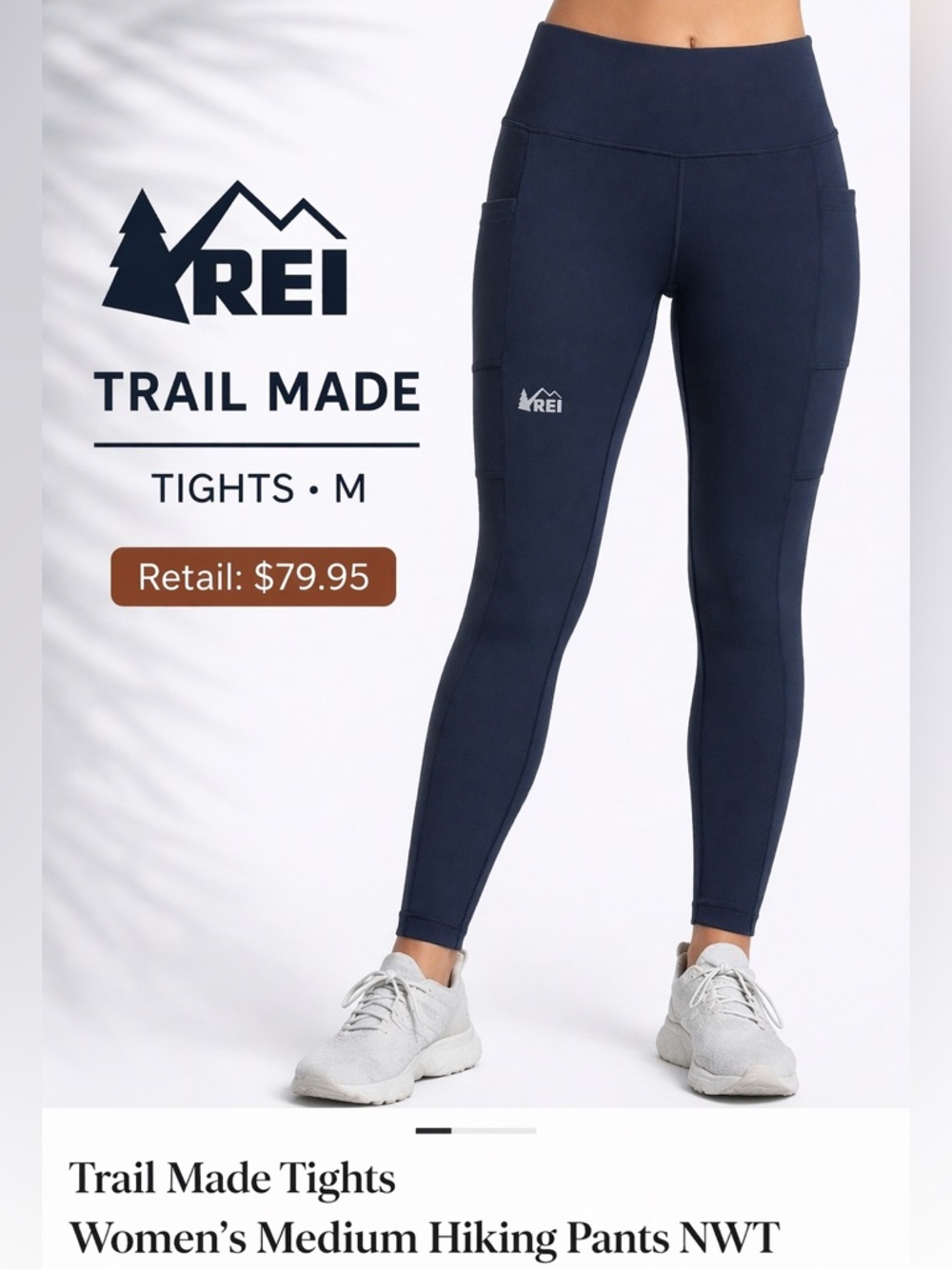 REI Trail Made Tights Women’s Medium Navy Quick Dry Hiking Leggings High Rise